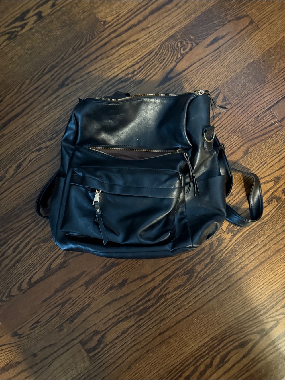 Black Leather Messenger Backpack - Unbranded